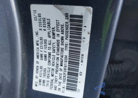 2015 Honda Accord Sport z USA, uszkodzony, nr VIN 1HGCR2F56FA118284